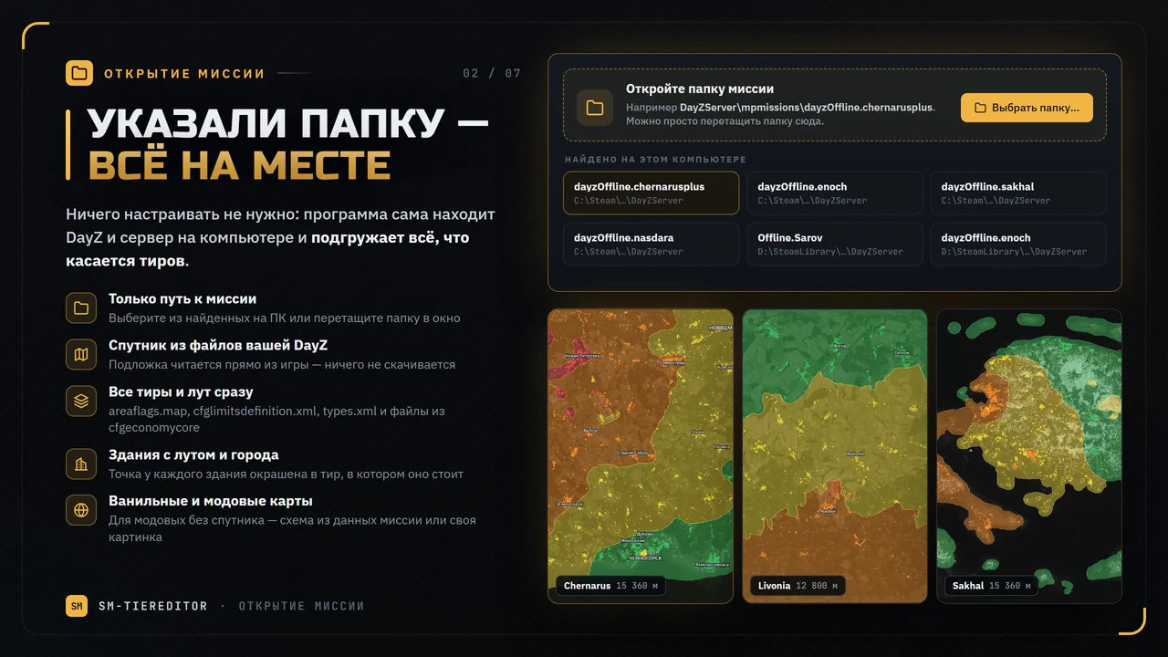 Указали папку миссии — карта, тиры и лут подгрузились сами